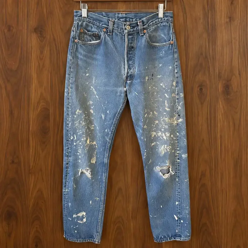 Levi’s 501 USA Made Paint Splatter Jeans Grunge Distressed Workwear W30